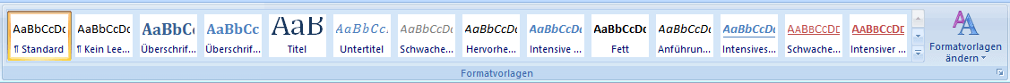 Standard Formatvorlage in Word 2007
