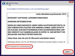 Windows 10 Lizenzbedingungen akzeptieren